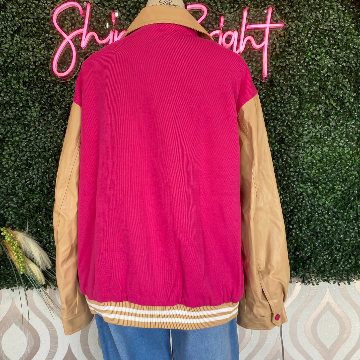 A1199 Pink and Cream Bomber Jacket