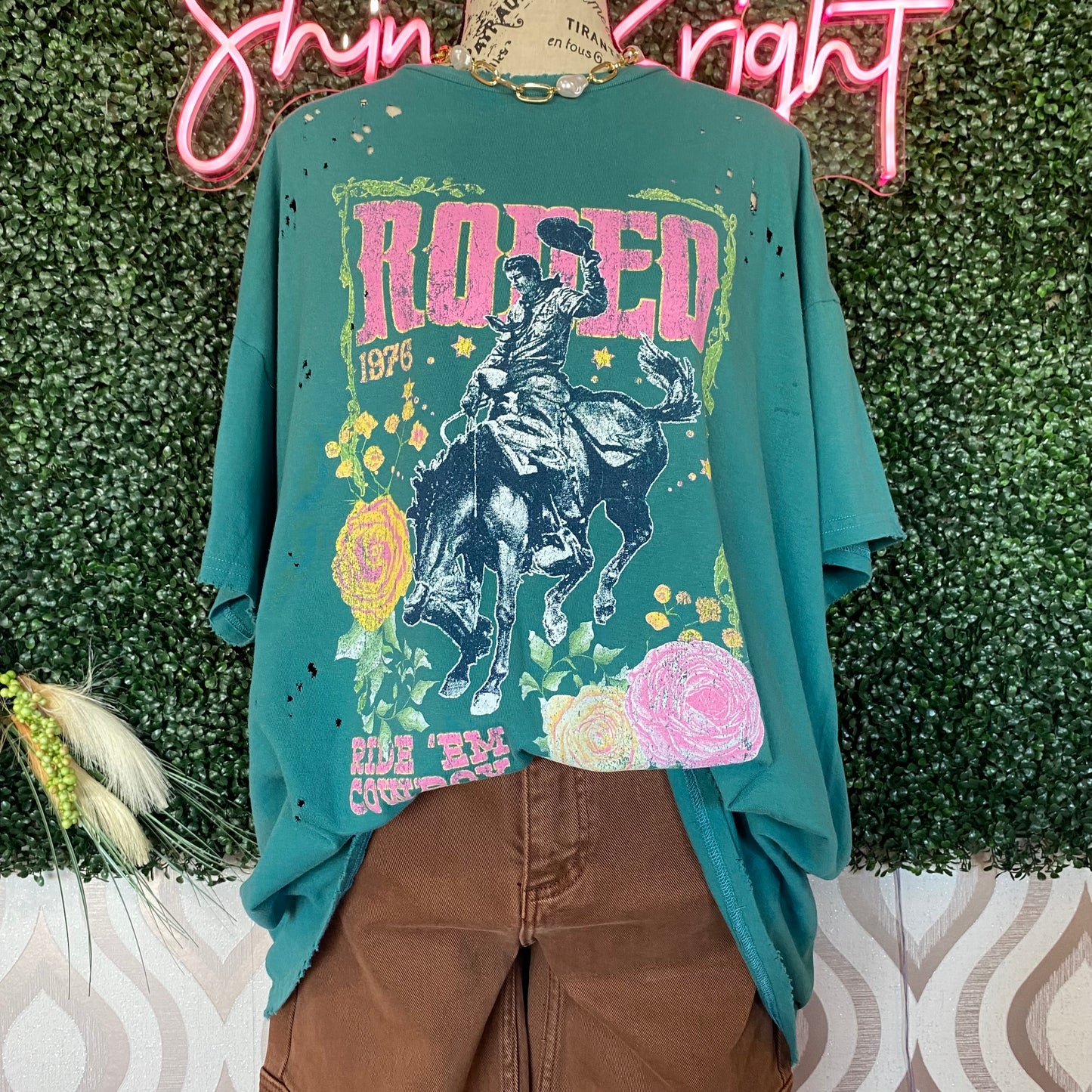 A1383 Teal vintage rodeo tshirt