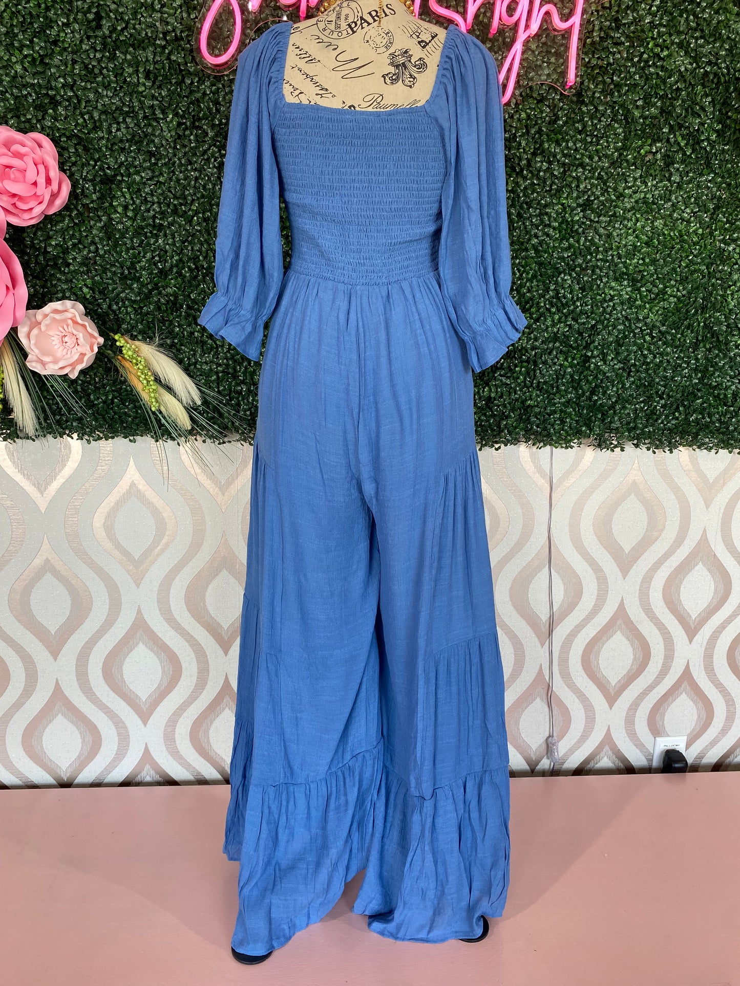 A1351 Blue puff sleeve jumpsuit