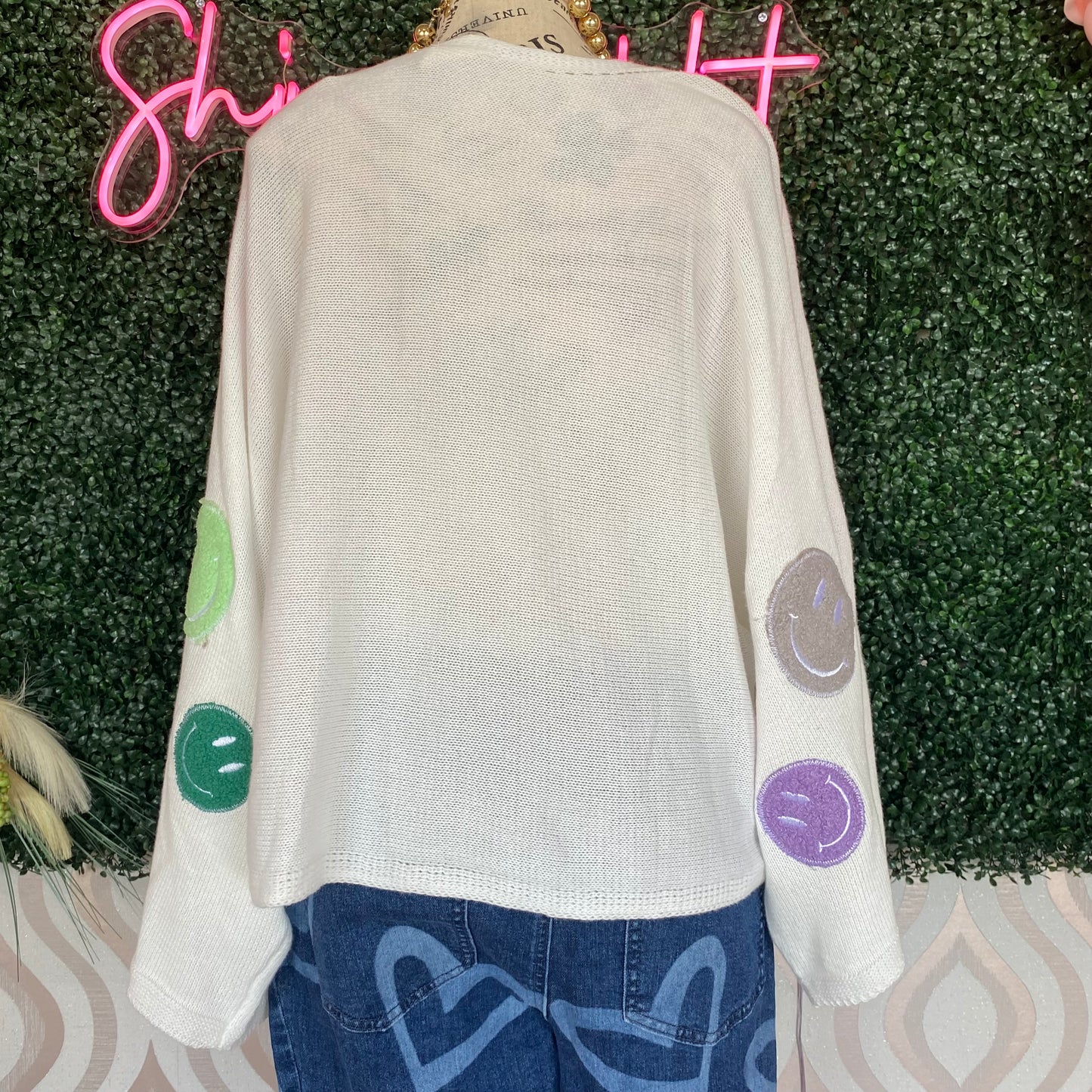A1293 White Smiley Face Sweater