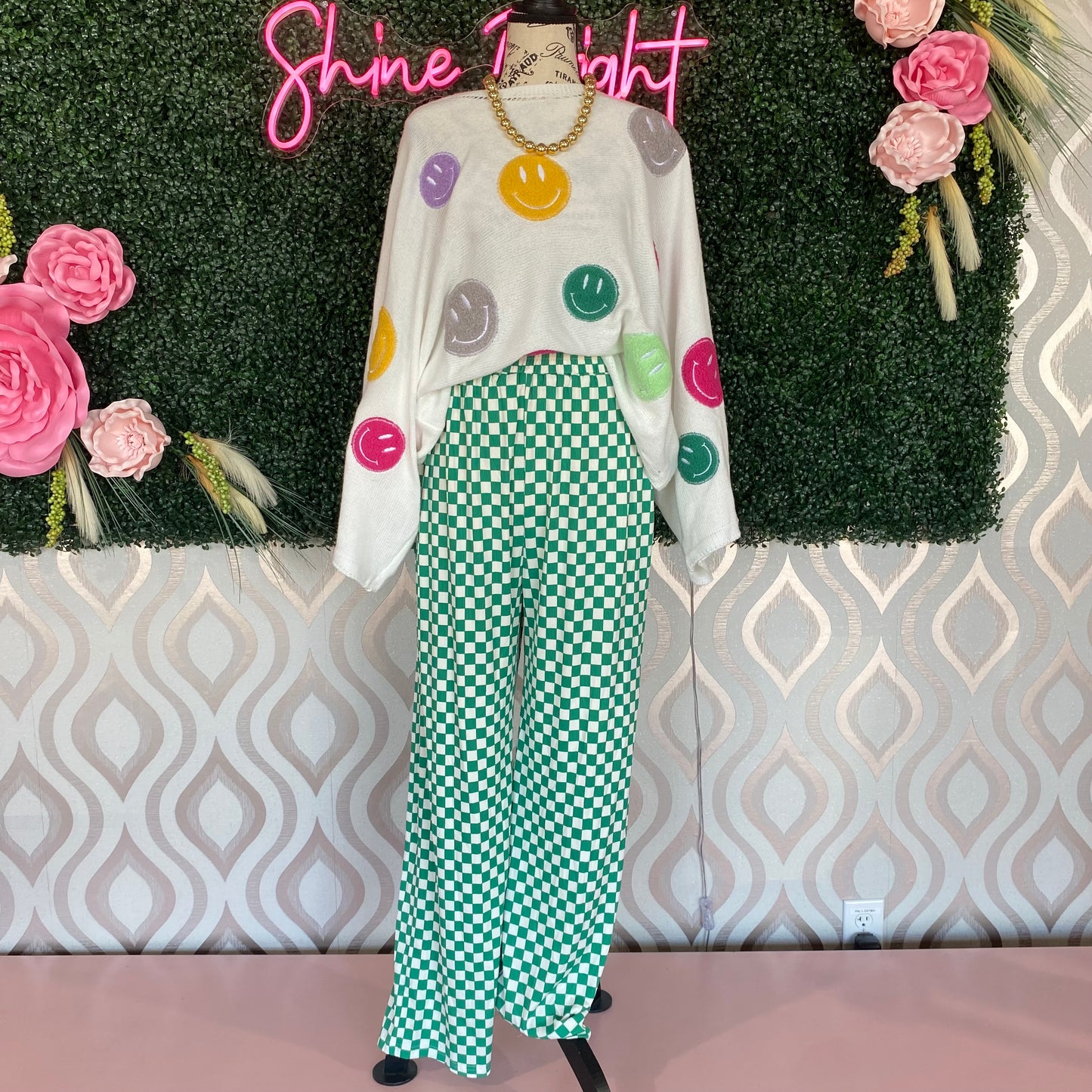 A1189 Green and White Checkered Pants