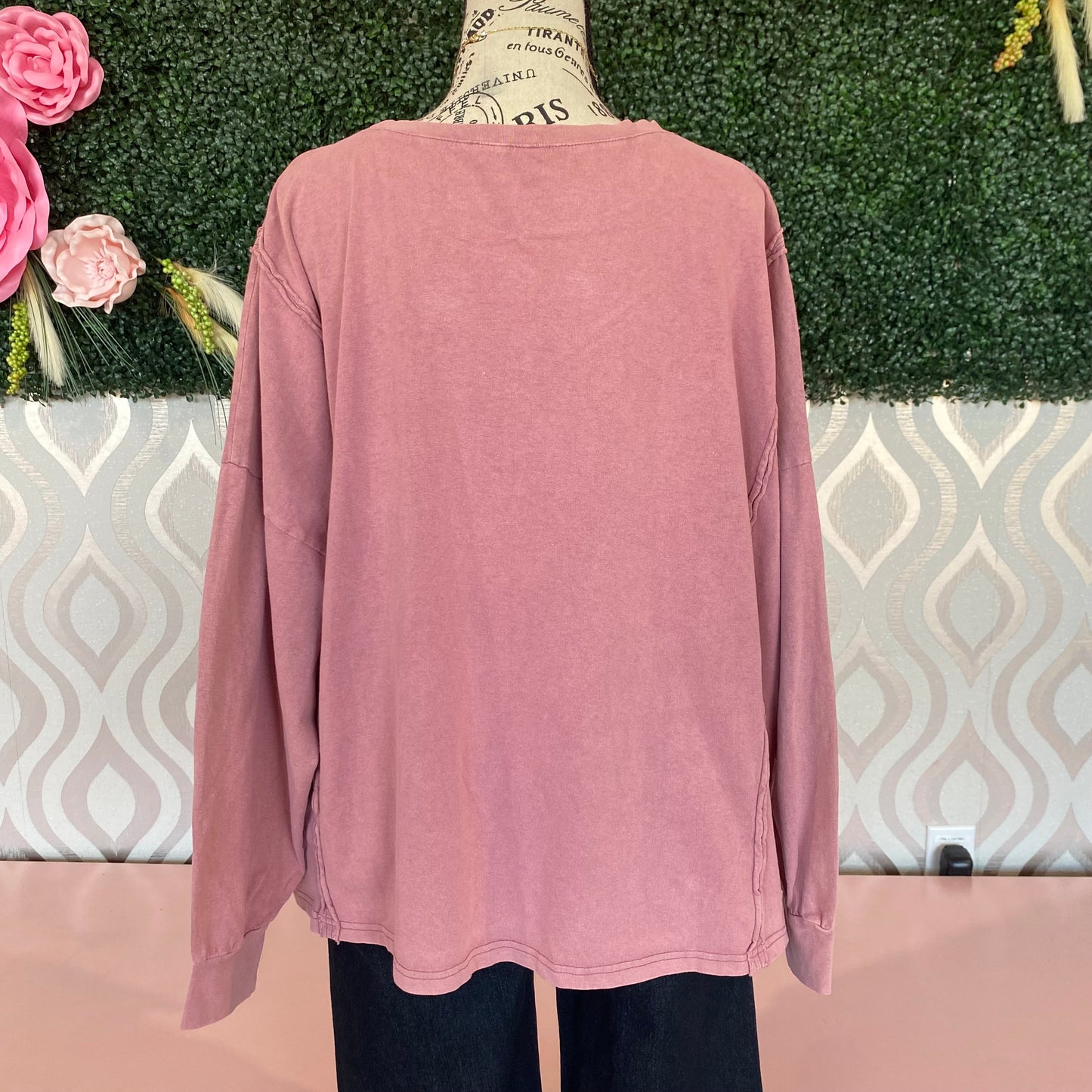 A1361 Pink heart patched pullover