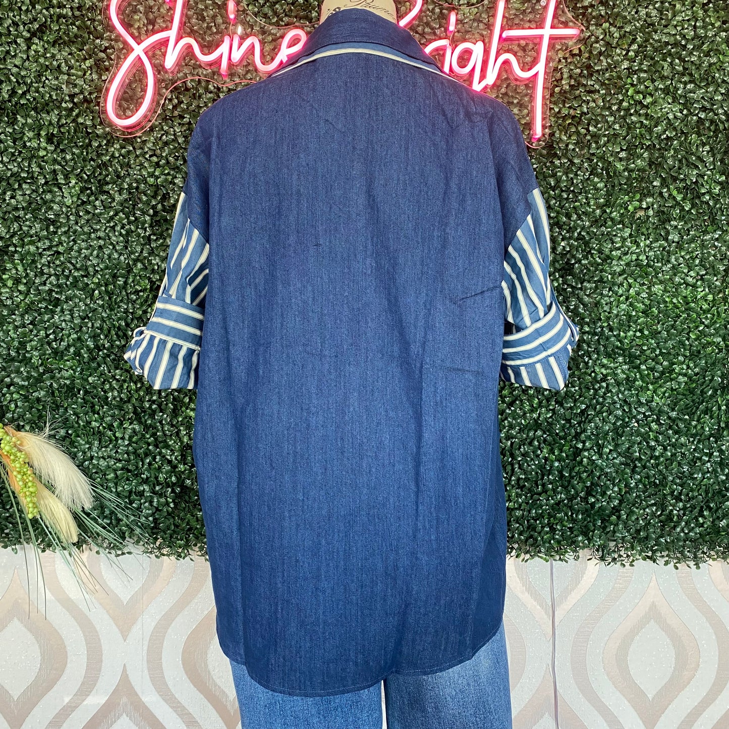 A1378 Denim color block button up top