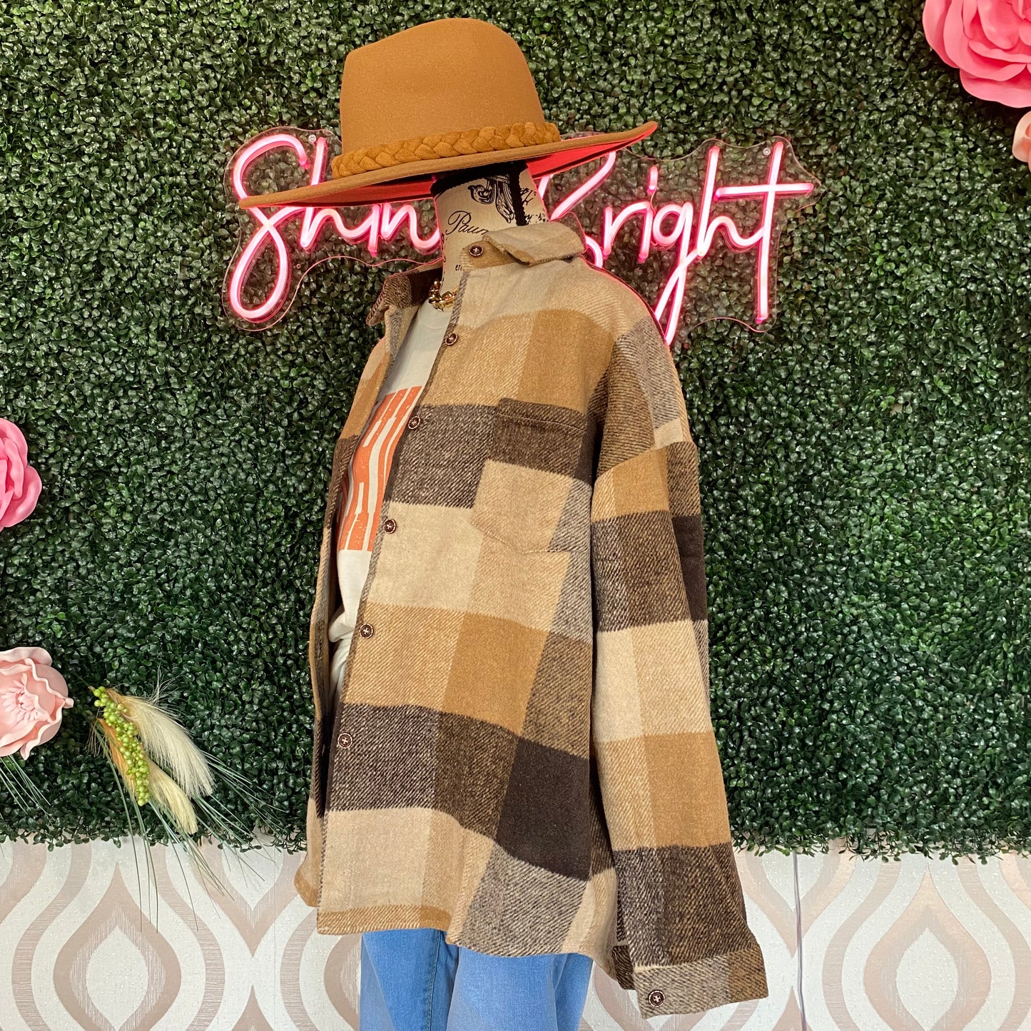 A1064 Brown Plaid Shacket
