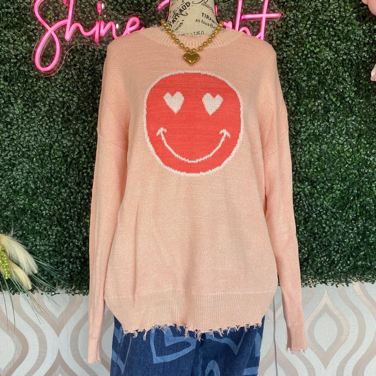 A1280 Pink Smiley Sweater