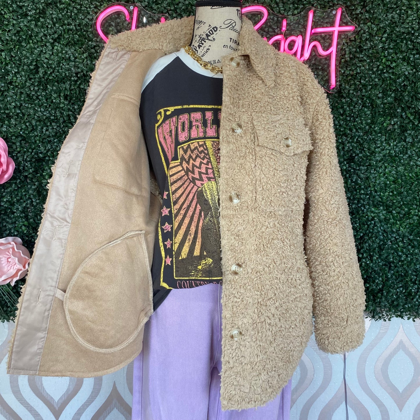 A1211 Cream Fluffy Shacket