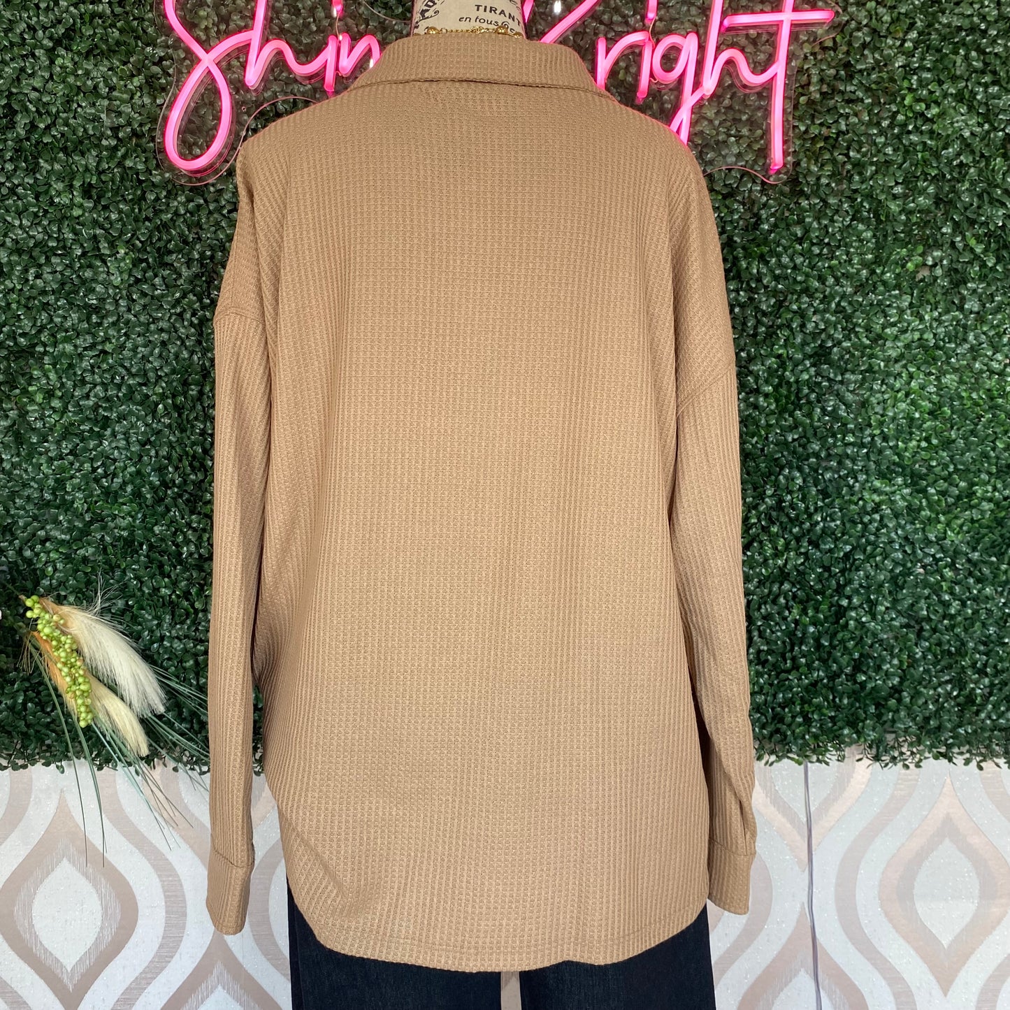 A1197 Tan Waffle Long Sleeve Top