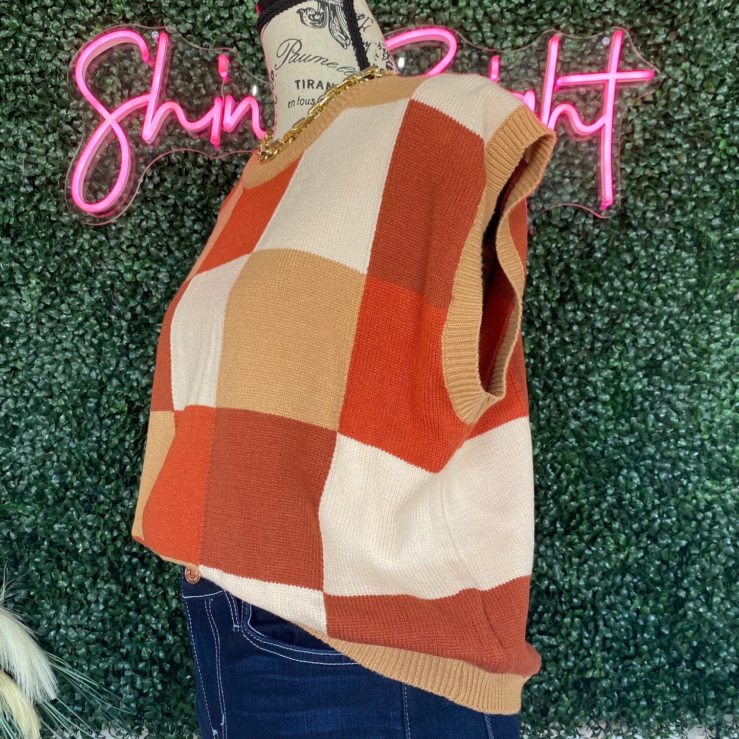 A1263 Rust Color Block Sweater Vest