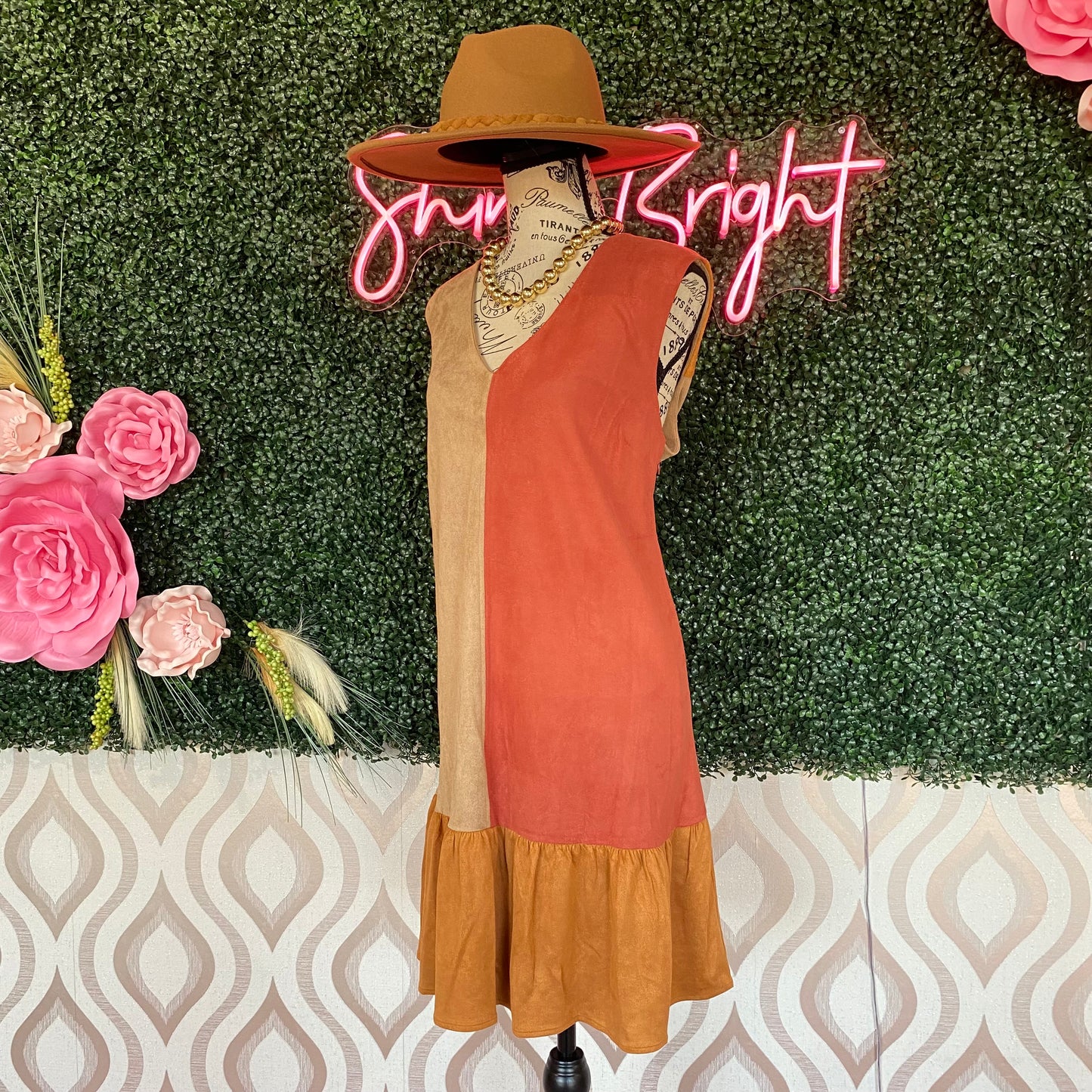 A1241 Rust Colored Block Shift Dress