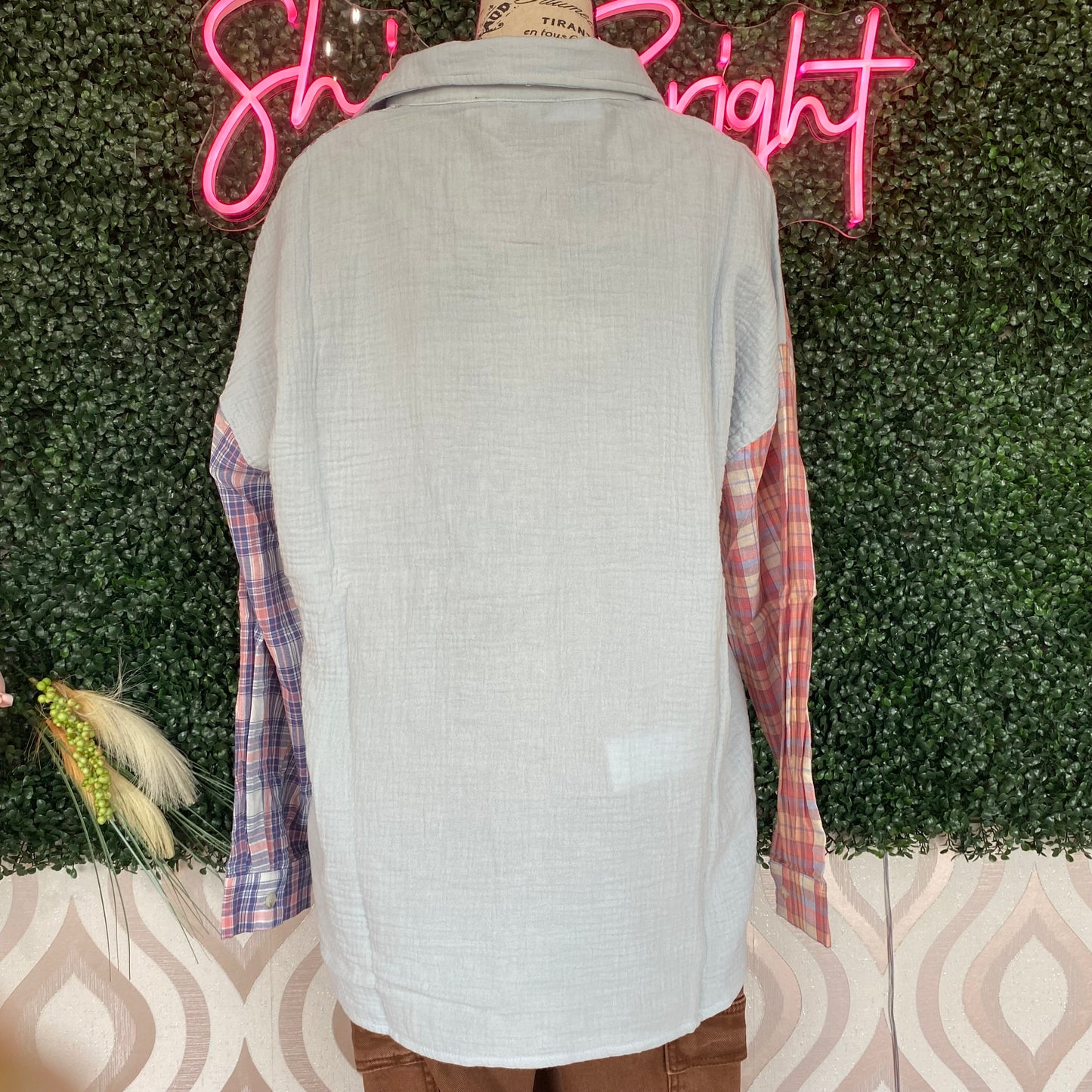 A1371 Plaid block button down top