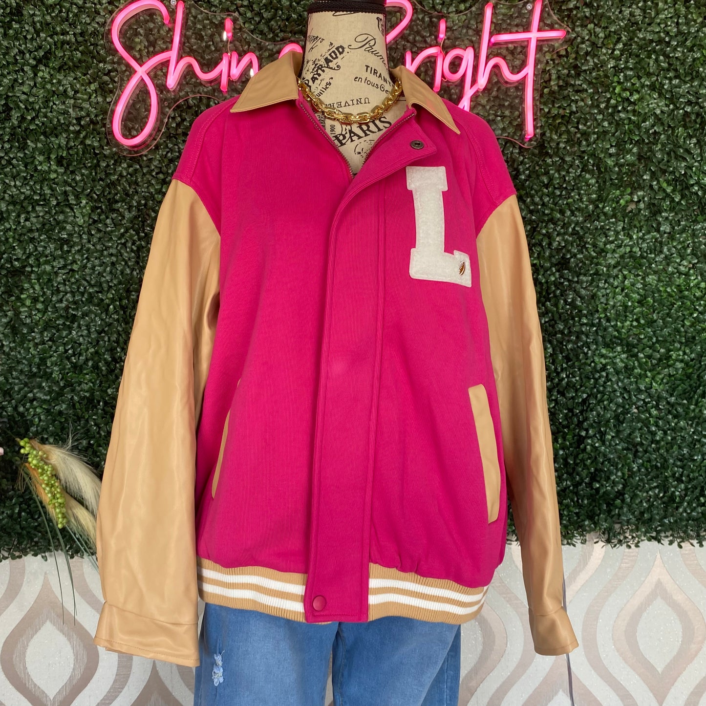 A1199 Pink and Cream Bomber Jacket