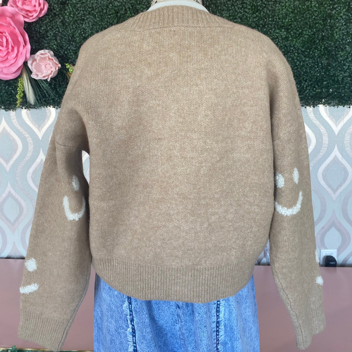 A1345 Mocha smiley face cardigan