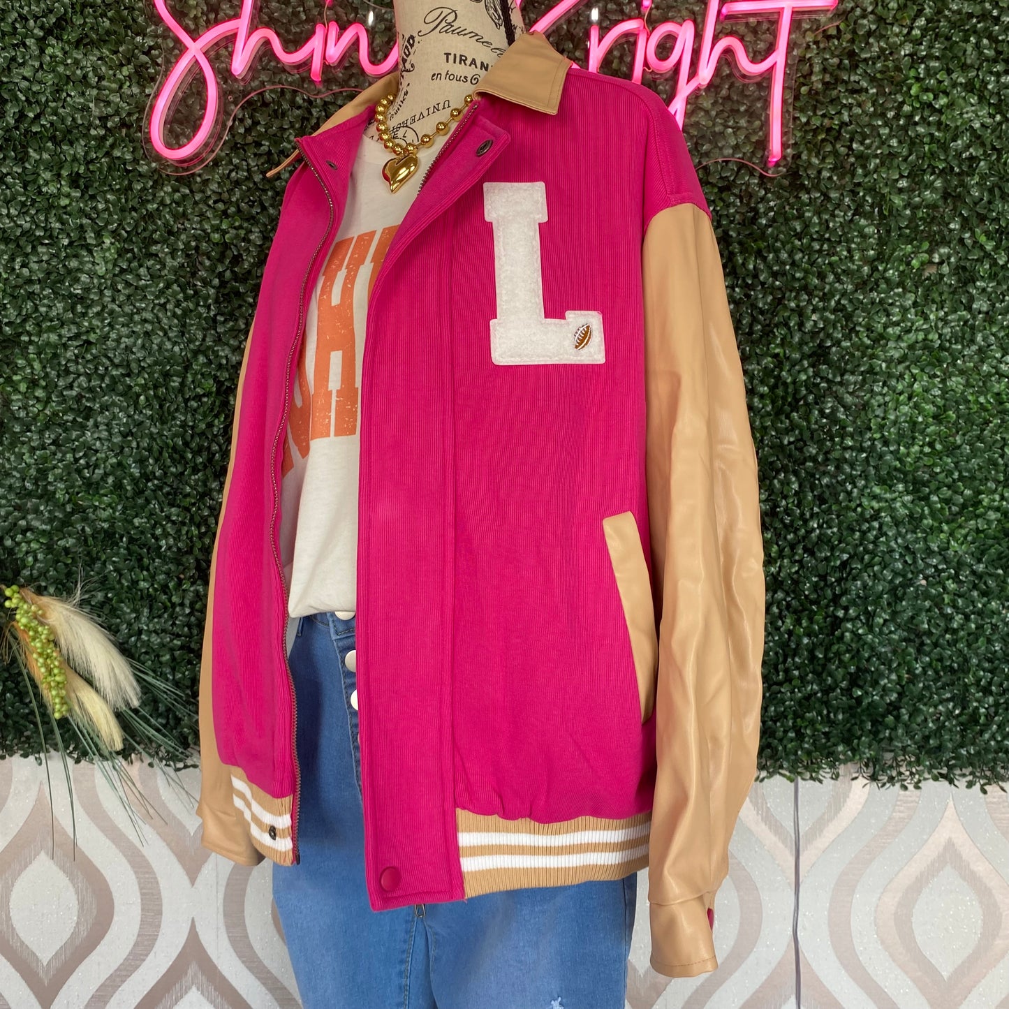 A1199 Pink and Cream Bomber Jacket