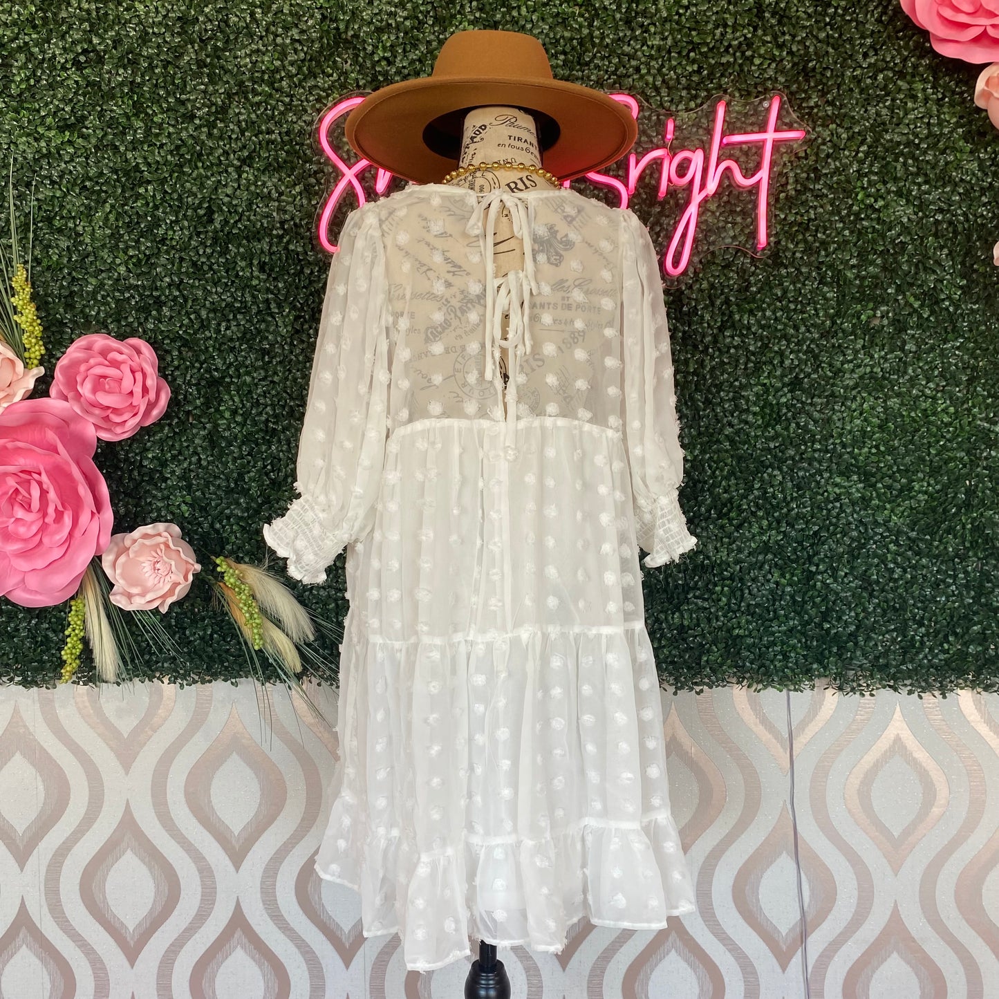 A1233 Puff Sleeve White Dress