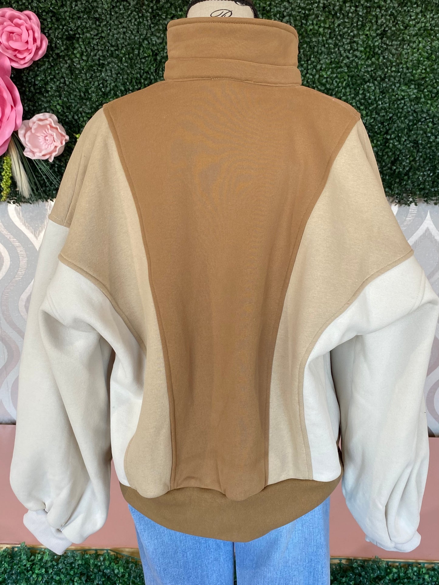 A1344 Multi-color brown half-button sweatshirt