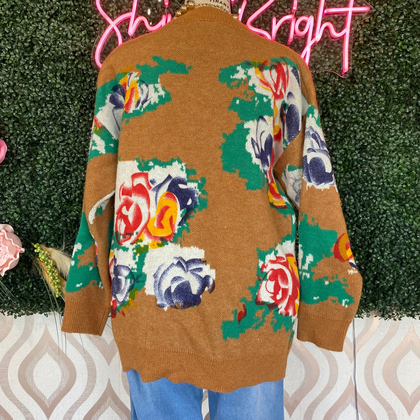 A1223 Tan Flower Sweater