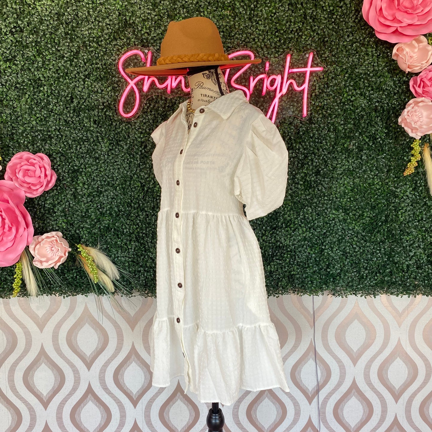 A1153 Ivory Button Down Dress