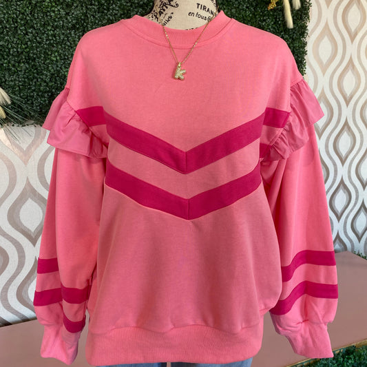 A1349 Hot pink ruffled crew neck