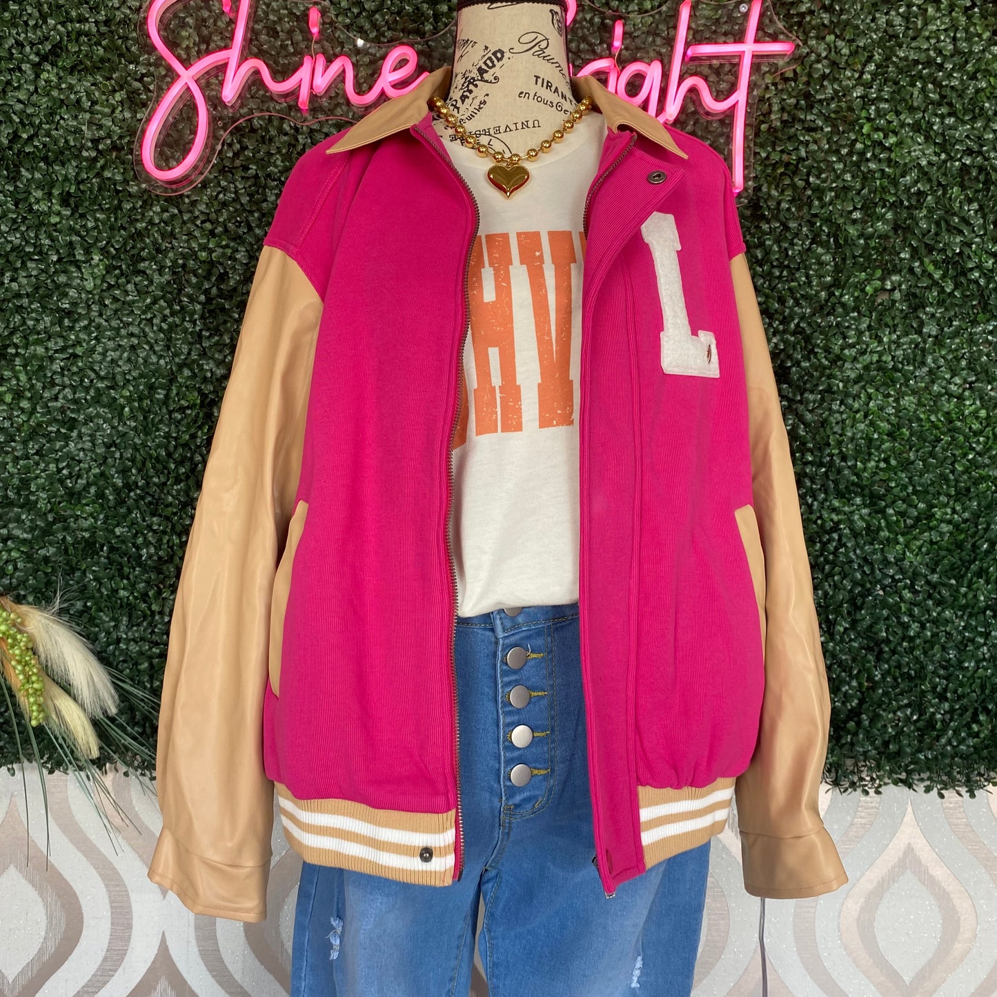 A1199 Pink and Cream Bomber Jacket