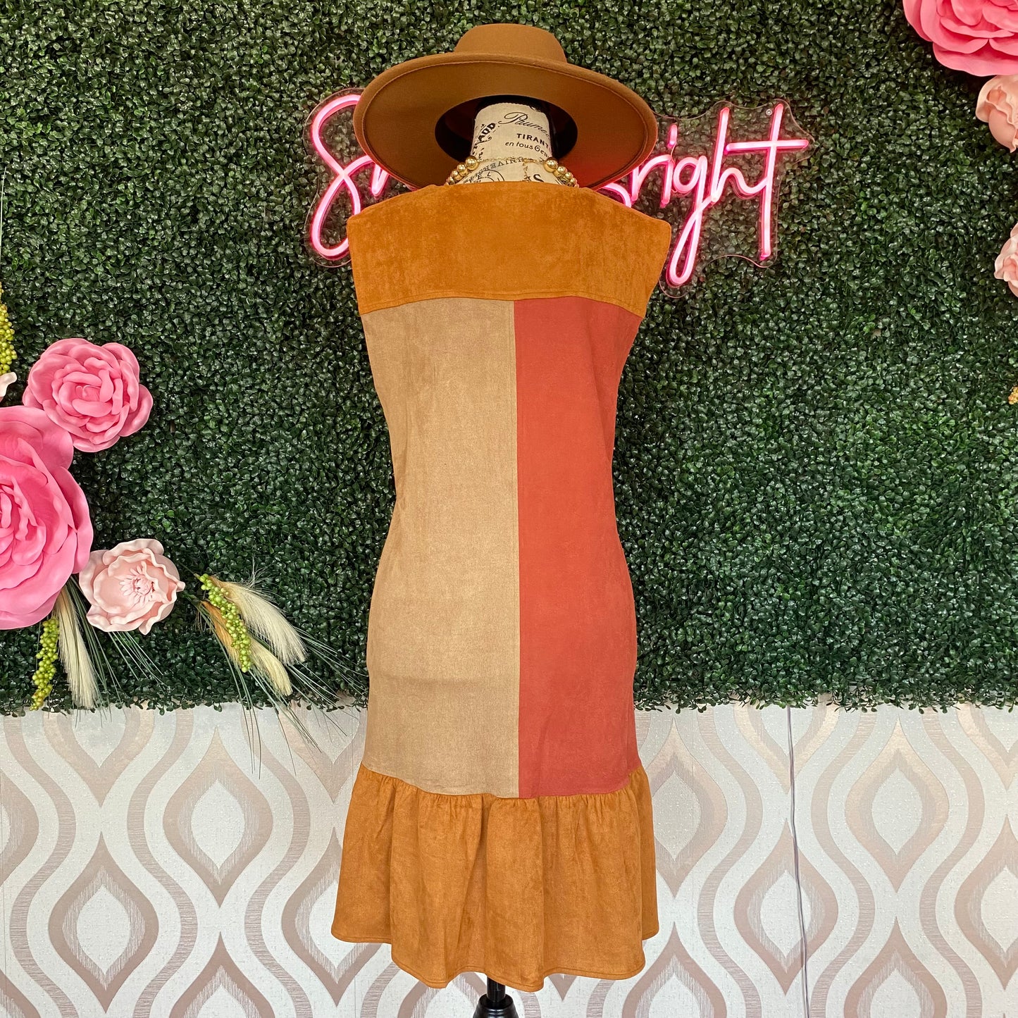 A1241 Rust Colored Block Shift Dress