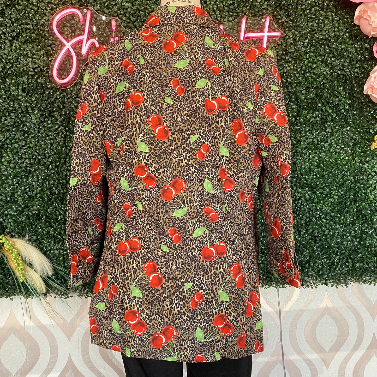 A1377 Cheetah print blazer with cherries