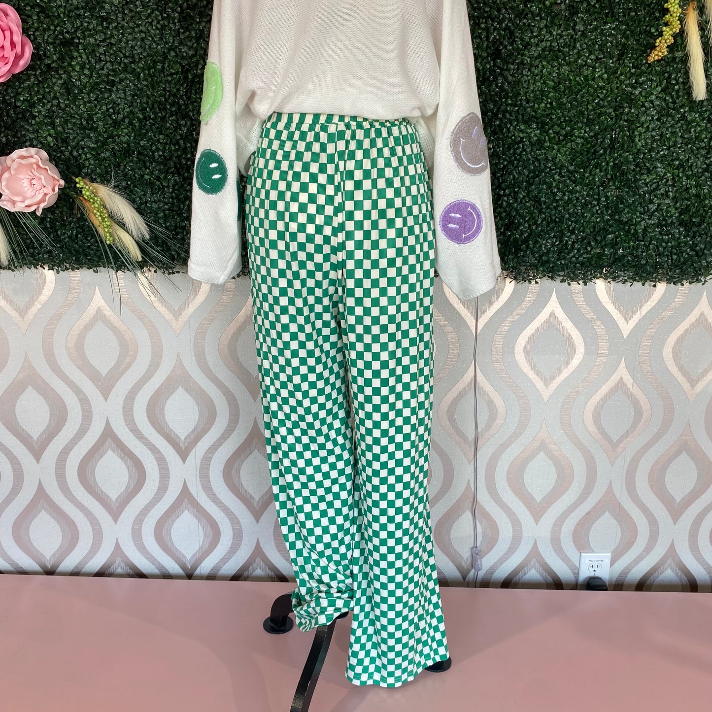 A1189 Green and White Checkered Pants