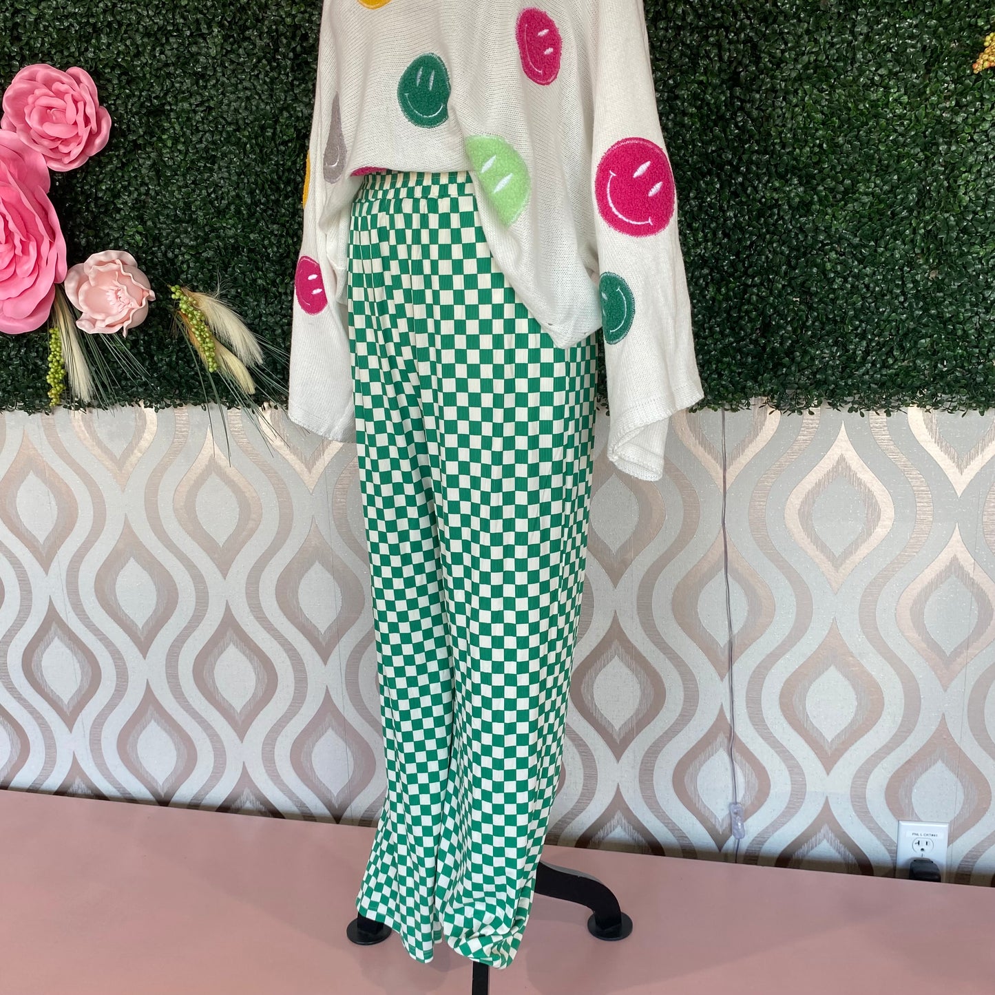 A1189 Green and White Checkered Pants