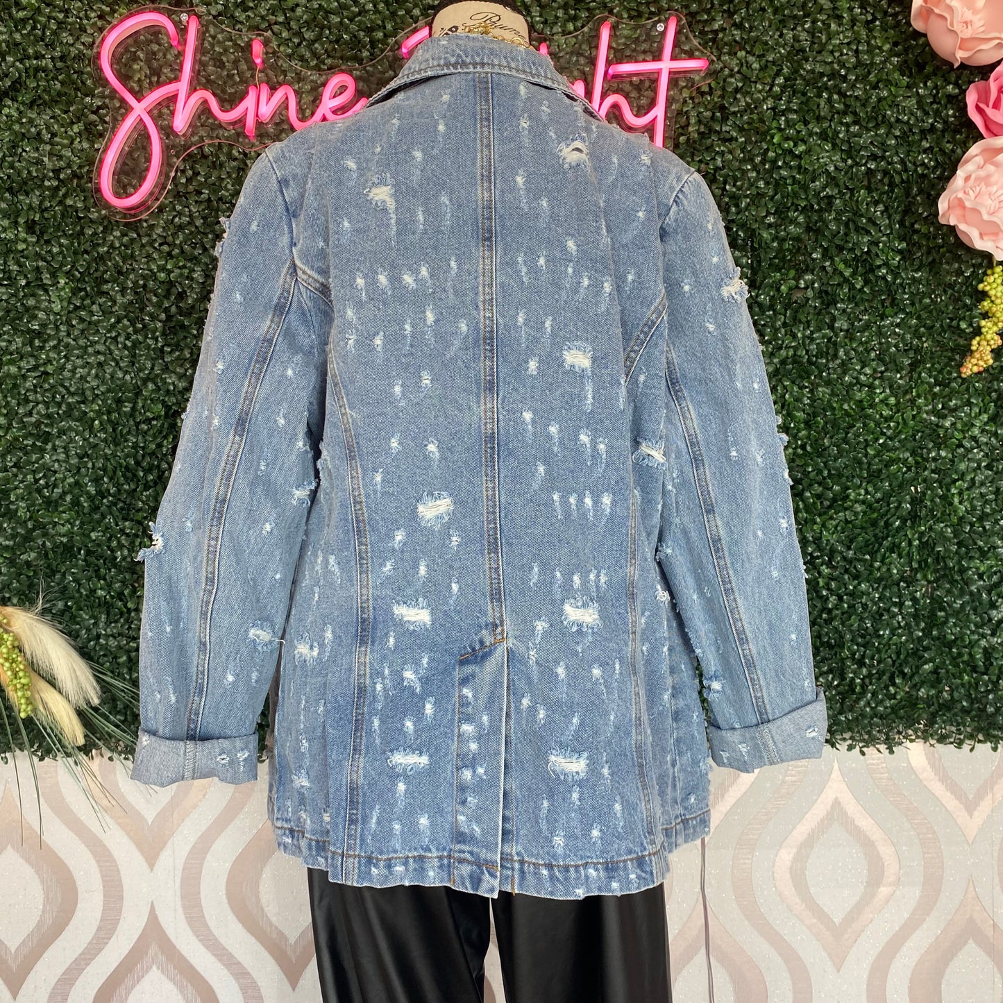 A1277 Denim Distressed Blazer