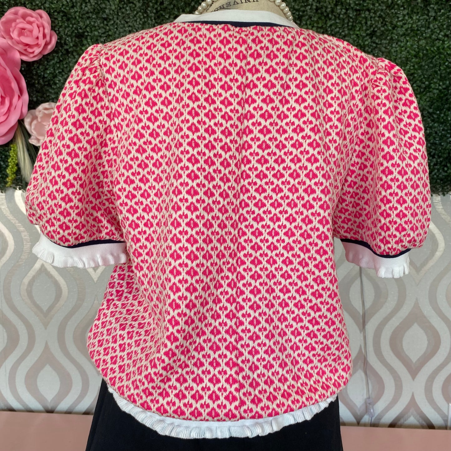 A1348 Pink patterned puff sleeve top