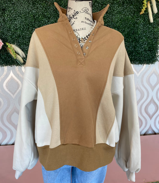 A1344 Multi-color brown half-button sweatshirt