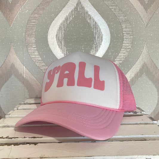 H103 Pink and white "y'all" trucker hat