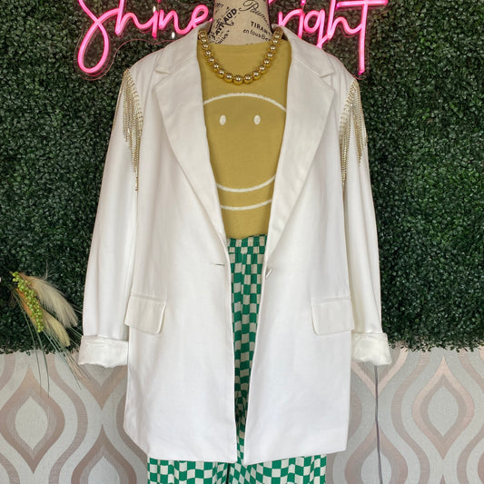 A1016 Ivory Blazer w/Rhinestone Shoulders