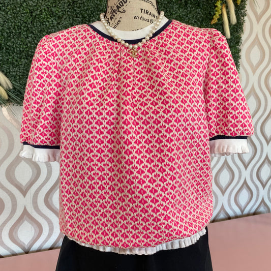 A1348 Pink patterned puff sleeve top