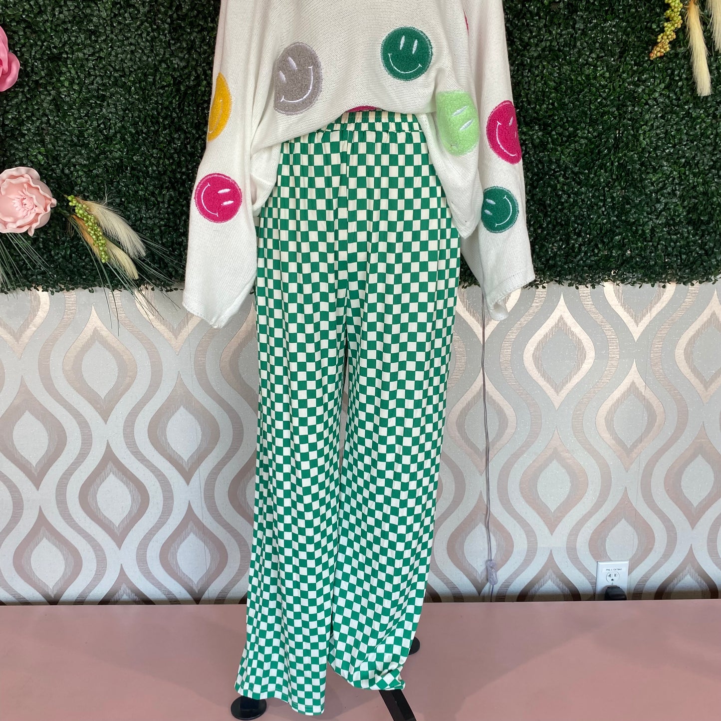 A1189 Green and White Checkered Pants