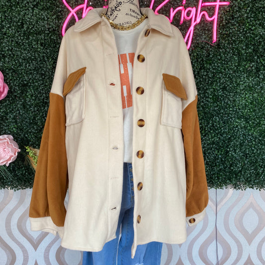 A1193 Cream and Tan Shacket