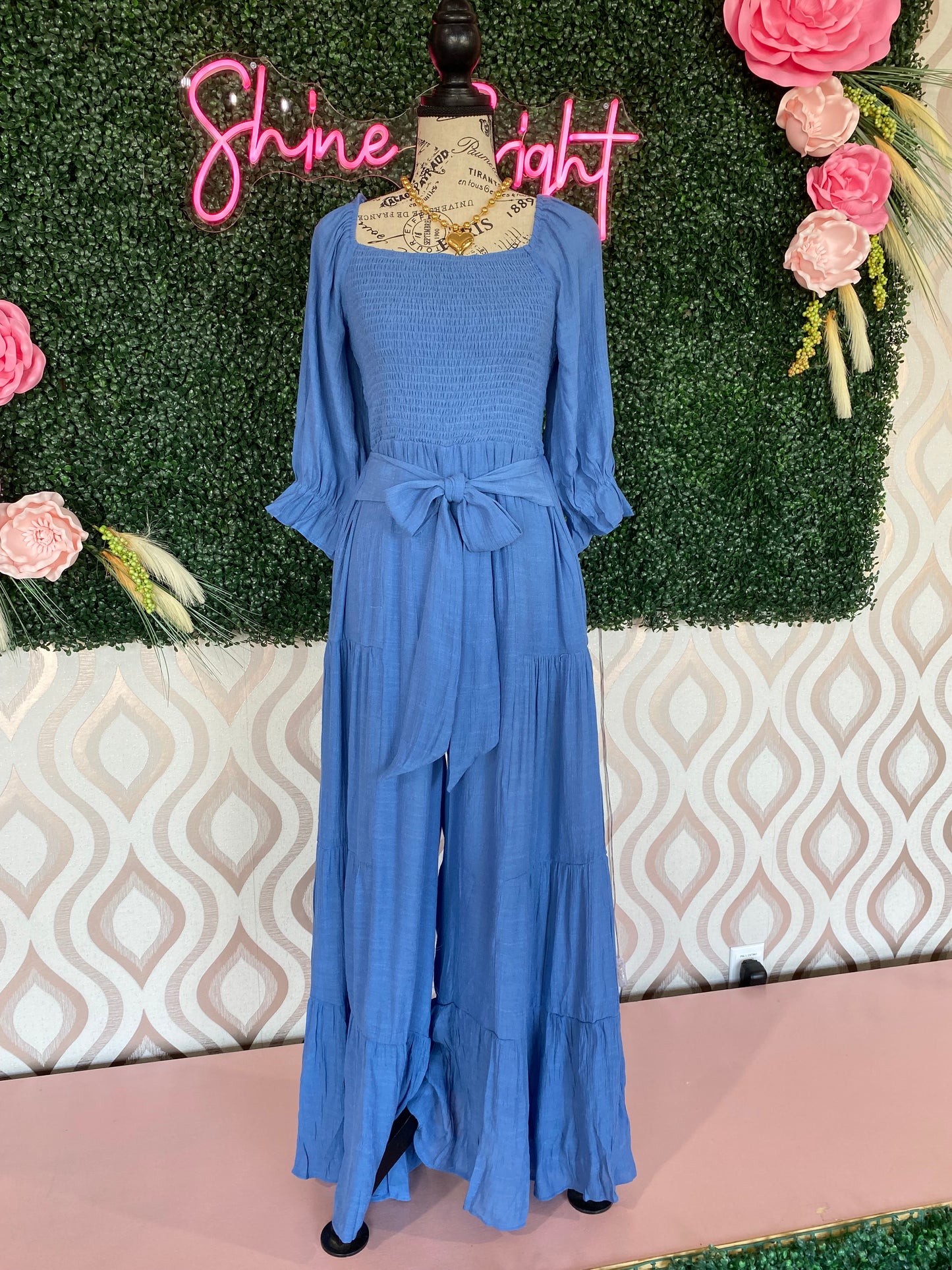 A1351 Blue puff sleeve jumpsuit