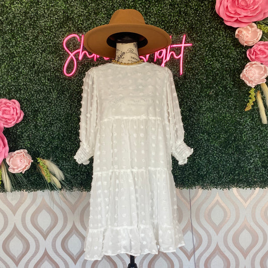 A1233 Puff Sleeve White Dress