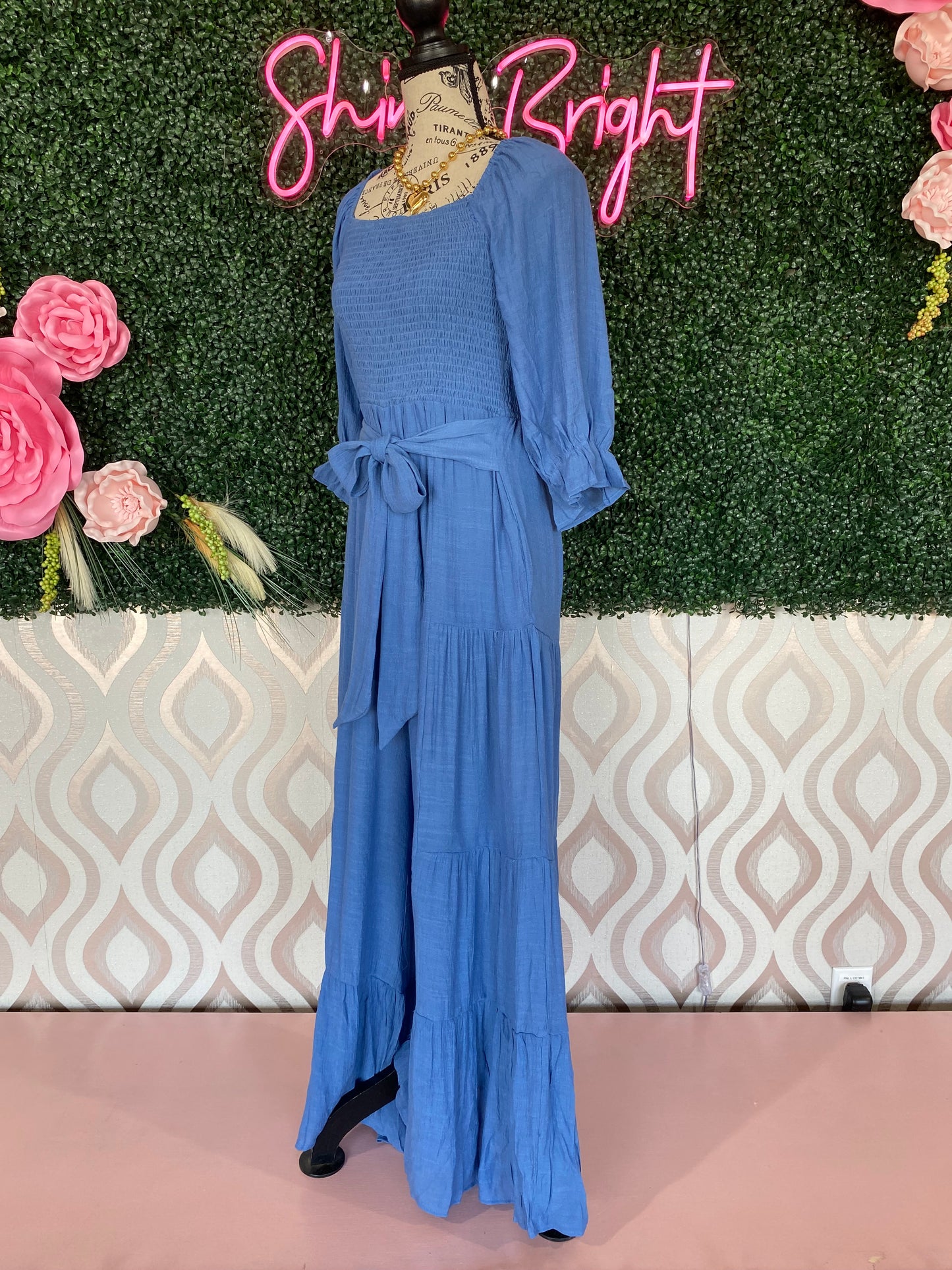 A1351 Blue puff sleeve jumpsuit