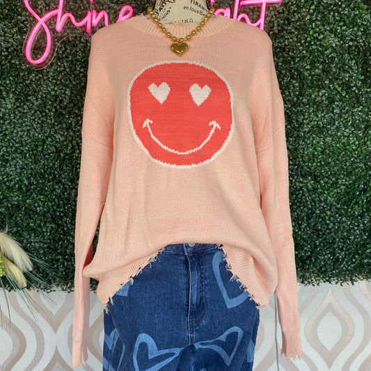 A1280 Pink Smiley Sweater